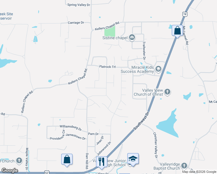 map of restaurants, bars, coffee shops, grocery stores, and more near 4700 Bedrock Drive in Jonesboro