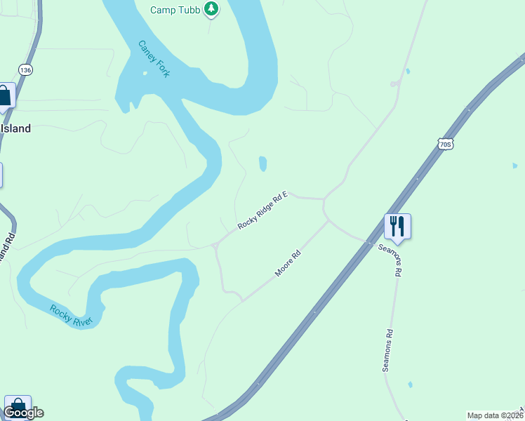 map of restaurants, bars, coffee shops, grocery stores, and more near Rocky Ridge Road East in Van Buren County