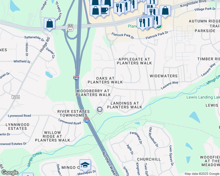 map of restaurants, bars, coffee shops, grocery stores, and more near 906 Mingo Place in Knightdale