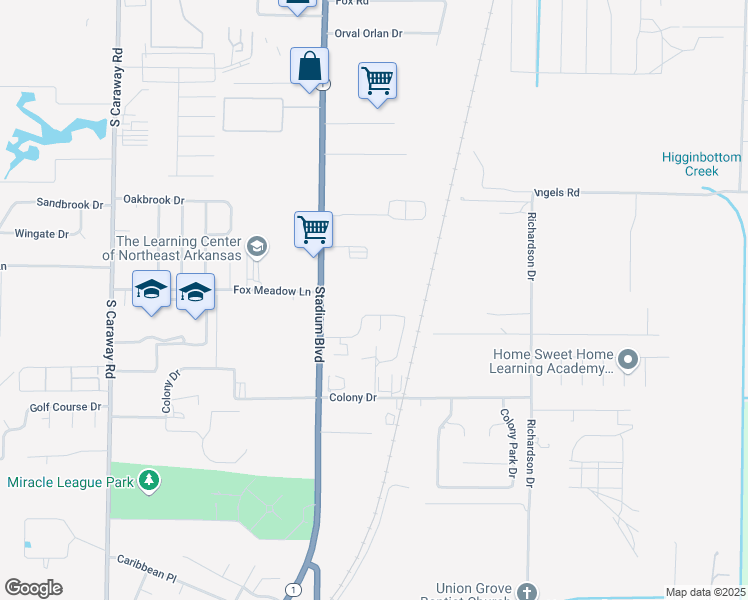 map of restaurants, bars, coffee shops, grocery stores, and more near 4500 Stadium Boulevard in Jonesboro