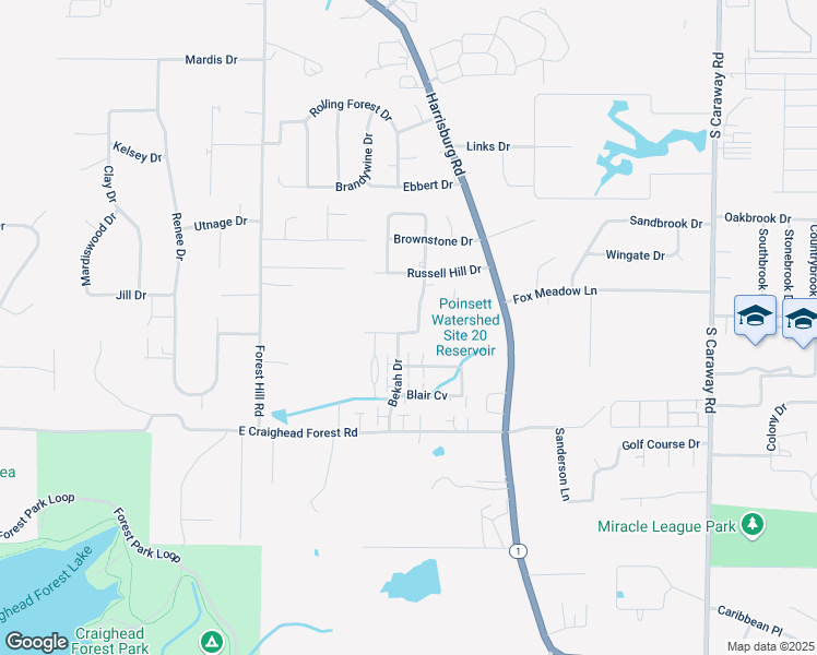map of restaurants, bars, coffee shops, grocery stores, and more near 4300 Dena Jo Drive in Jonesboro