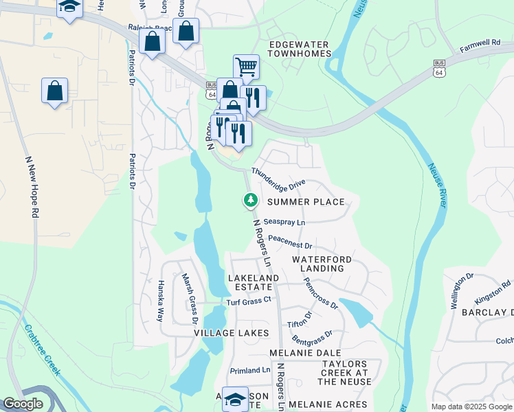 map of restaurants, bars, coffee shops, grocery stores, and more near 1009 Stormy Lane in Raleigh