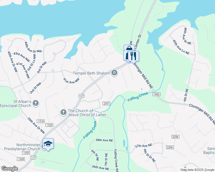map of restaurants, bars, coffee shops, grocery stores, and more near 4340 North Center Street in Hickory