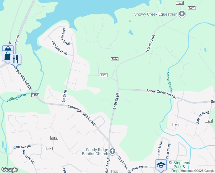 map of restaurants, bars, coffee shops, grocery stores, and more near 4209 13th Street Place Northeast in Hickory