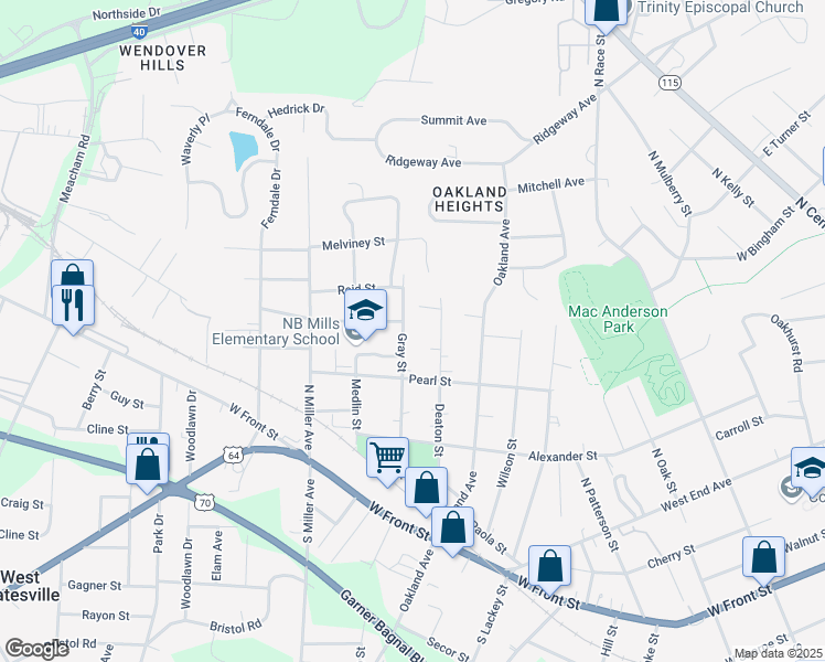 map of restaurants, bars, coffee shops, grocery stores, and more near 494 Gray Street in Statesville