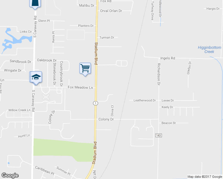 map of restaurants, bars, coffee shops, grocery stores, and more near 4500 Stadium Boulevard in Jonesboro