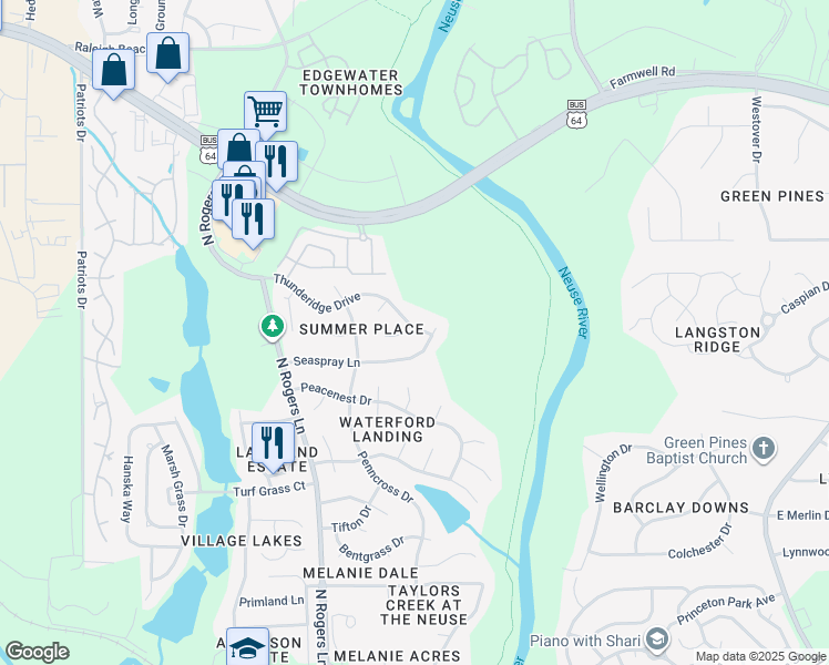 map of restaurants, bars, coffee shops, grocery stores, and more near 1032 Cookwood Court in Raleigh