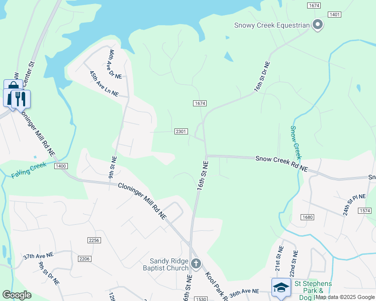 map of restaurants, bars, coffee shops, grocery stores, and more near 4209 13th Street Place Northeast in Hickory