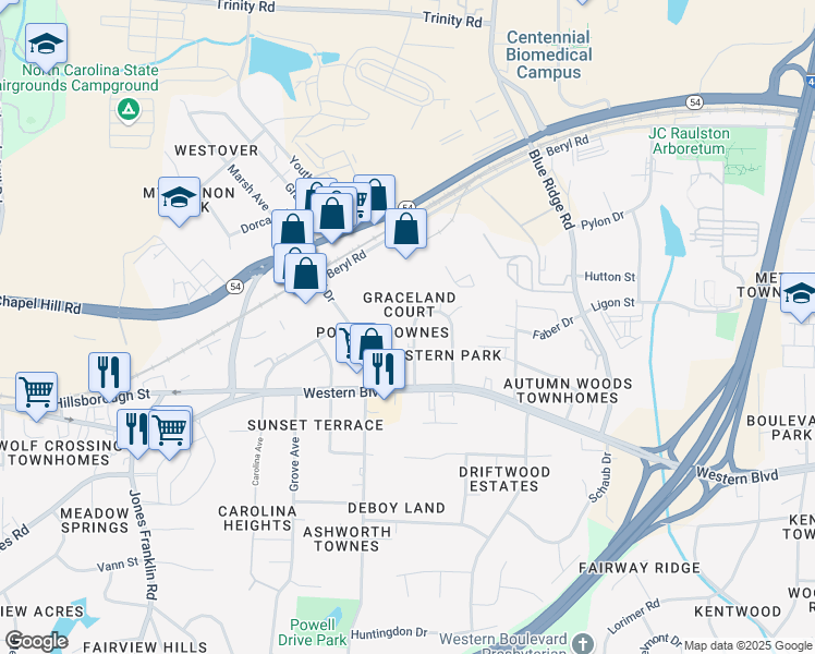 map of restaurants, bars, coffee shops, grocery stores, and more near 4407 Bleeker Court in Raleigh