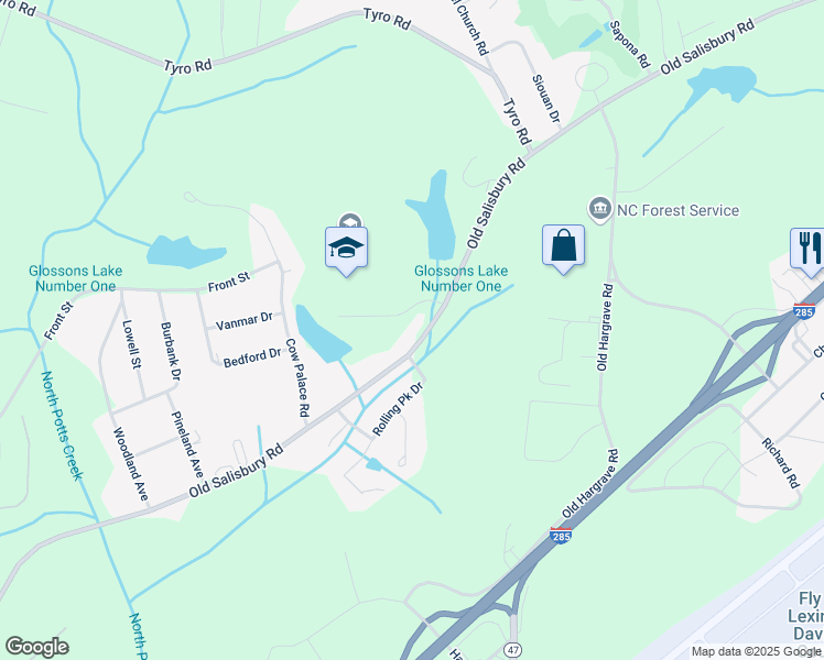 map of restaurants, bars, coffee shops, grocery stores, and more near 4294 Old Salisbury Road in Lexington