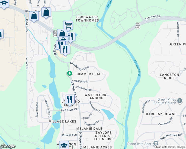 map of restaurants, bars, coffee shops, grocery stores, and more near 1005 Cookwood Court in Raleigh