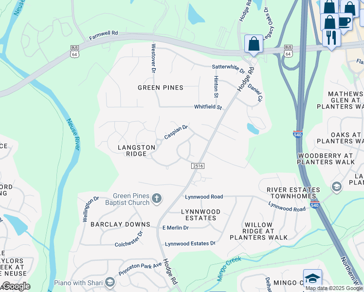 map of restaurants, bars, coffee shops, grocery stores, and more near 1209 Redwood Valley Lane in Knightdale