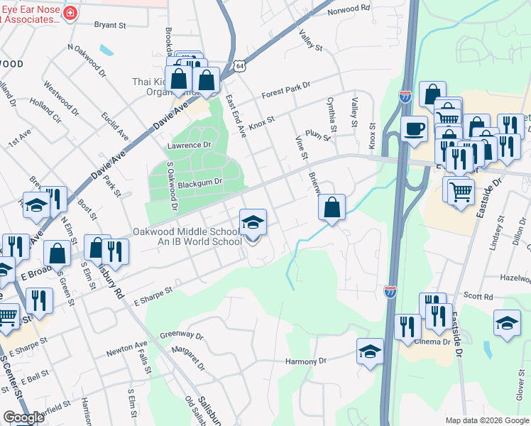 map of restaurants, bars, coffee shops, grocery stores, and more near 136 East End Avenue in Statesville
