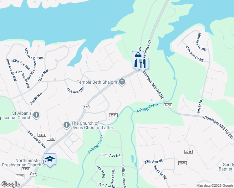 map of restaurants, bars, coffee shops, grocery stores, and more near 4340 North Center Street in Hickory