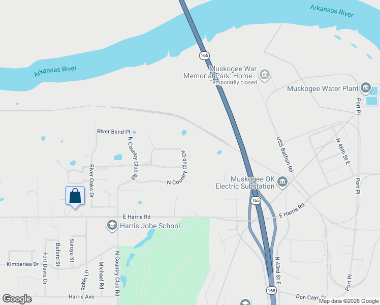 map of restaurants, bars, coffee shops, grocery stores, and more near 3821 North Country Club Circle in Muskogee