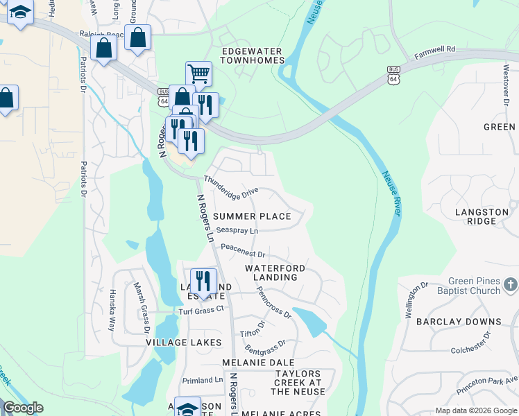 map of restaurants, bars, coffee shops, grocery stores, and more near 1005 Cookwood Court in Raleigh