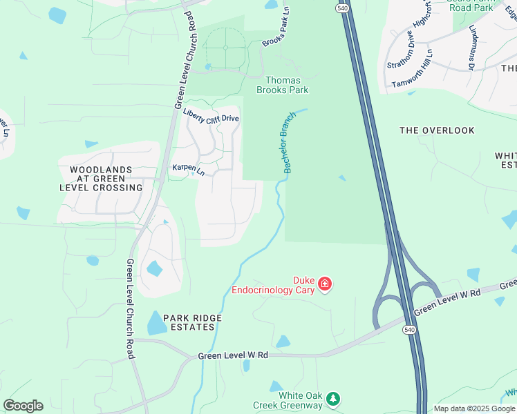 map of restaurants, bars, coffee shops, grocery stores, and more near 521 Belle Gate Place in Cary
