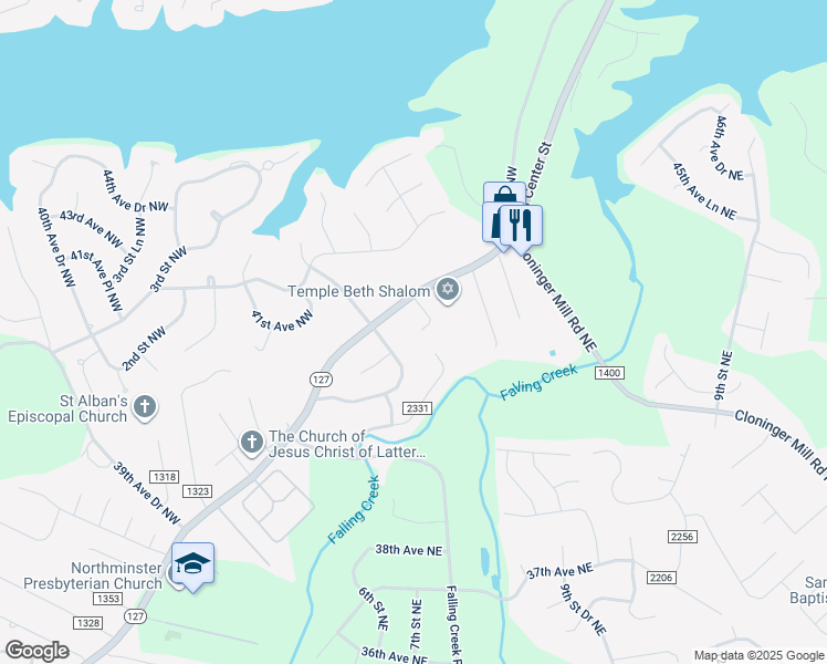 map of restaurants, bars, coffee shops, grocery stores, and more near 4340 North Center Street in Hickory