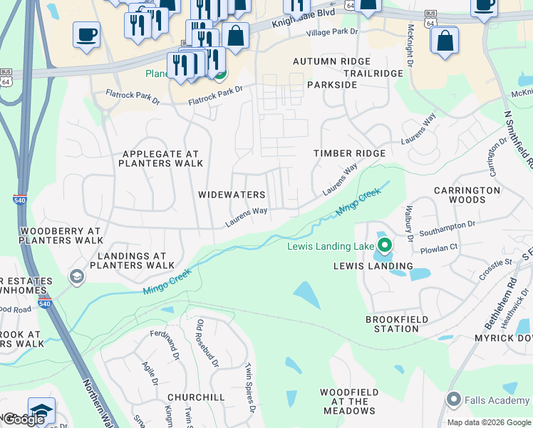 map of restaurants, bars, coffee shops, grocery stores, and more near 509 Jumping Frog Lane in Knightdale