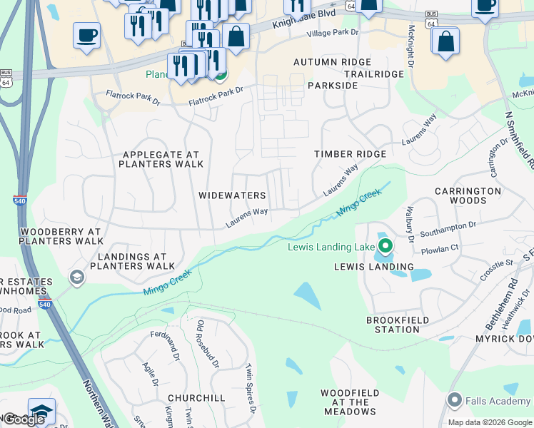 map of restaurants, bars, coffee shops, grocery stores, and more near 509 Jumping Frog Lane in Knightdale