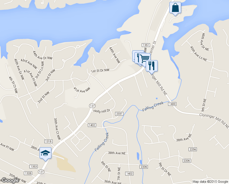 map of restaurants, bars, coffee shops, grocery stores, and more near 4340 North Center Street in Hickory