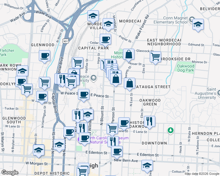 map of restaurants, bars, coffee shops, grocery stores, and more near in Wake County