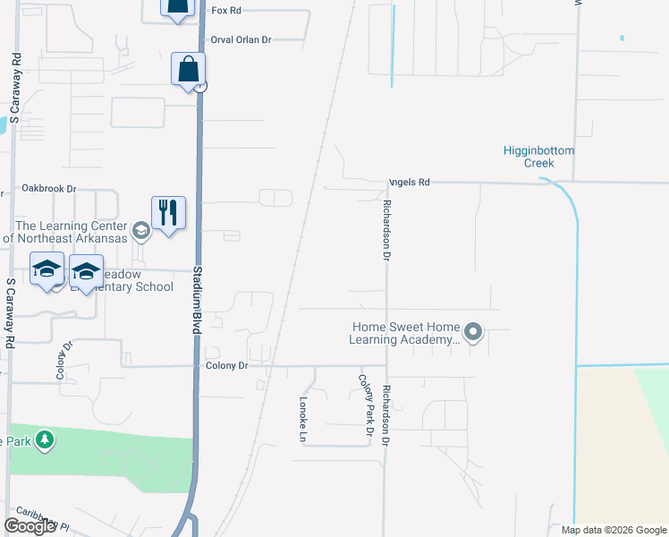 map of restaurants, bars, coffee shops, grocery stores, and more near 4419 Richardson Drive in Jonesboro