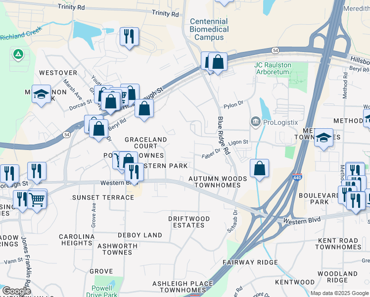 map of restaurants, bars, coffee shops, grocery stores, and more near 622 Gannett Street in Raleigh