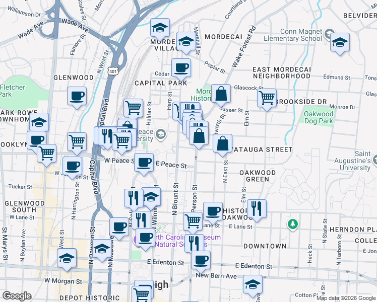 map of restaurants, bars, coffee shops, grocery stores, and more near in Wake County