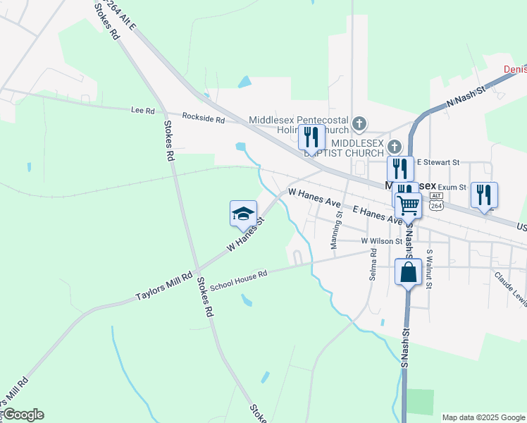 map of restaurants, bars, coffee shops, grocery stores, and more near 12980 West Hanes Street in Middlesex