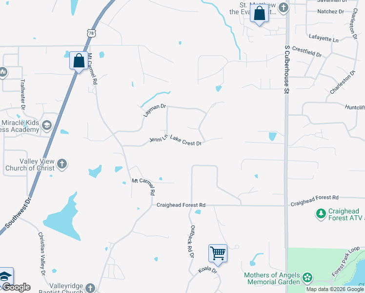 map of restaurants, bars, coffee shops, grocery stores, and more near 1017 Wood Crest Drive in Jonesboro