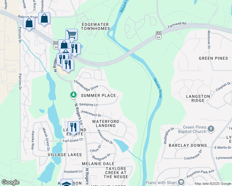 map of restaurants, bars, coffee shops, grocery stores, and more near 1032 Cookwood Court in Raleigh