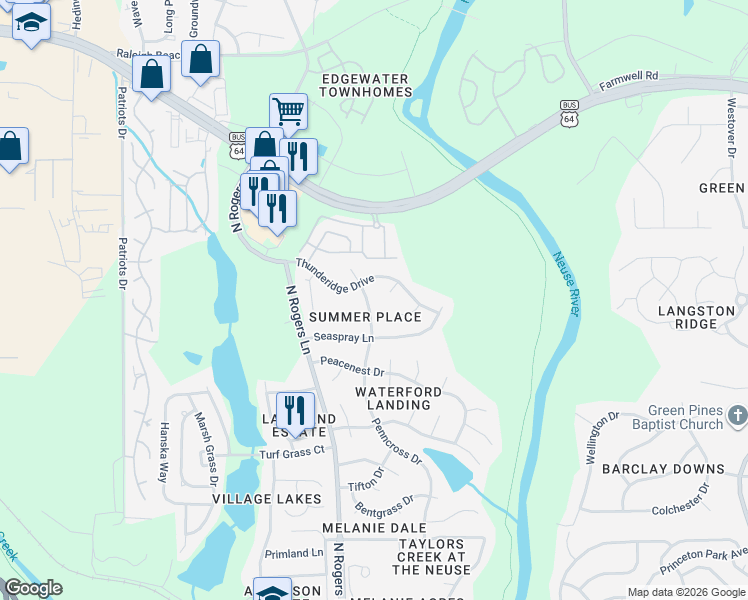 map of restaurants, bars, coffee shops, grocery stores, and more near 1005 Cookwood Court in Raleigh