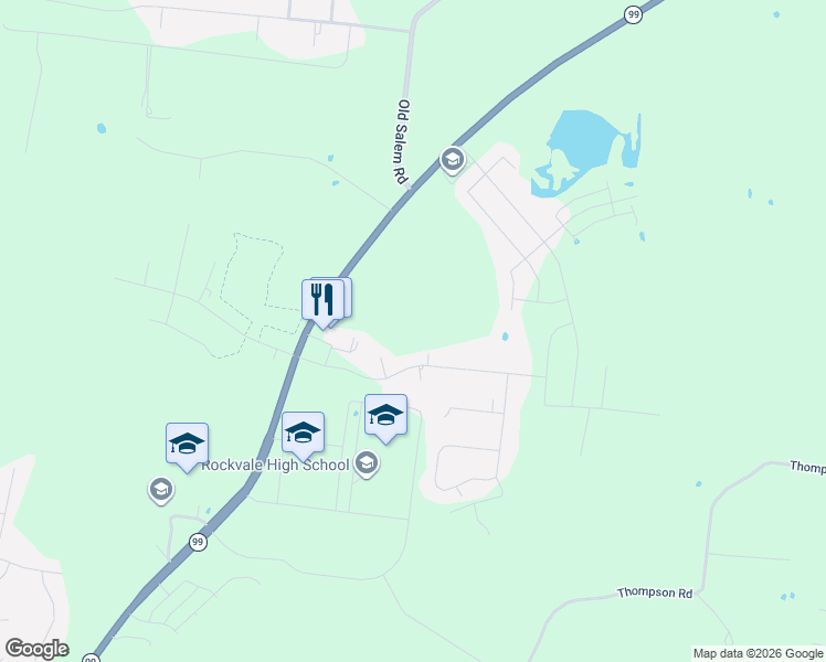 map of restaurants, bars, coffee shops, grocery stores, and more near 135 Clearidge Drive in Rockvale