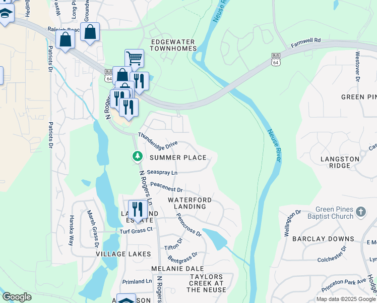 map of restaurants, bars, coffee shops, grocery stores, and more near 1008 Antside Court in Raleigh