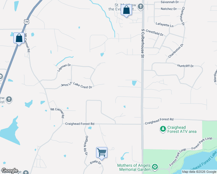 map of restaurants, bars, coffee shops, grocery stores, and more near 804 Shade Tree Drive in Jonesboro