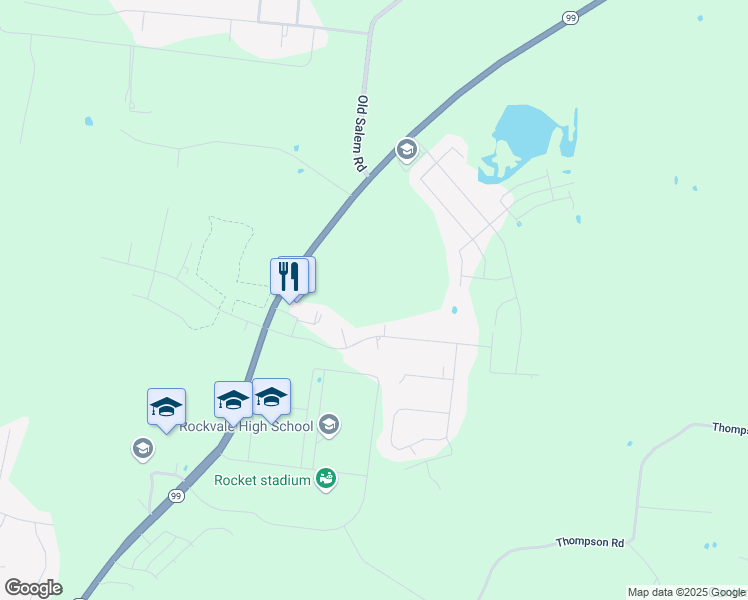 map of restaurants, bars, coffee shops, grocery stores, and more near 135 Clearidge Drive in Rockvale
