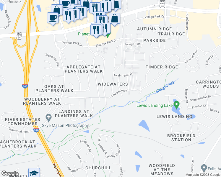 map of restaurants, bars, coffee shops, grocery stores, and more near 807 Steamboat Street in Knightdale