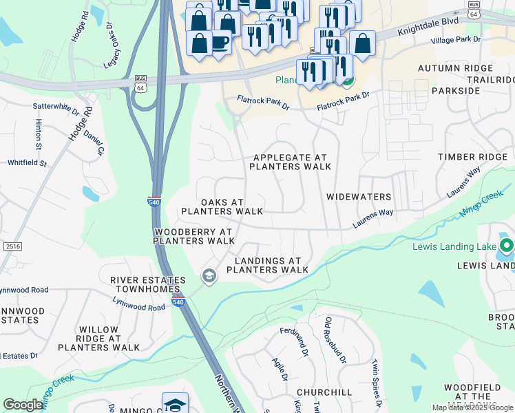 map of restaurants, bars, coffee shops, grocery stores, and more near 1020 Beddingfield Drive in Knightdale