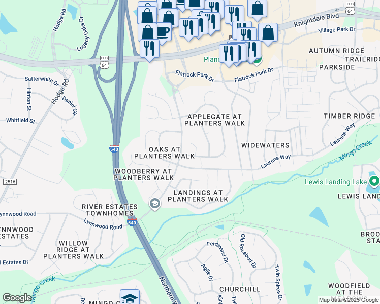 map of restaurants, bars, coffee shops, grocery stores, and more near 1020 Beddingfield Drive in Knightdale