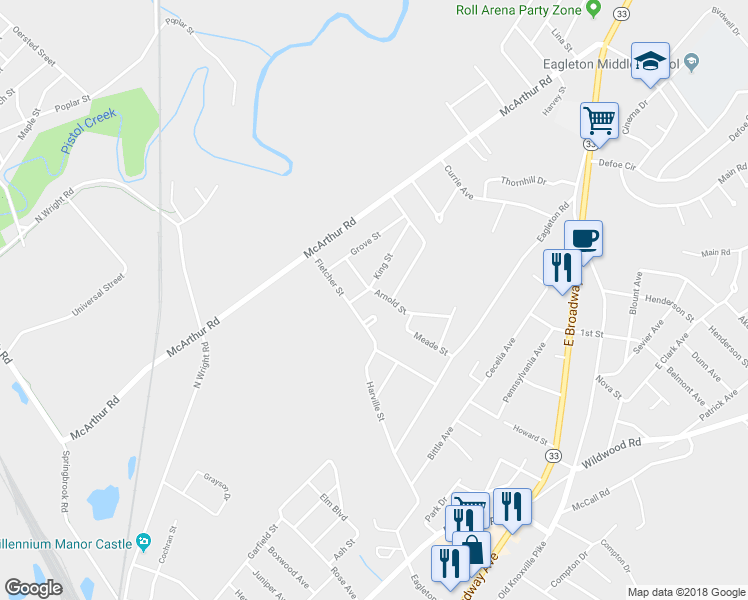 map of restaurants, bars, coffee shops, grocery stores, and more near 507 Arnold Street in Maryville