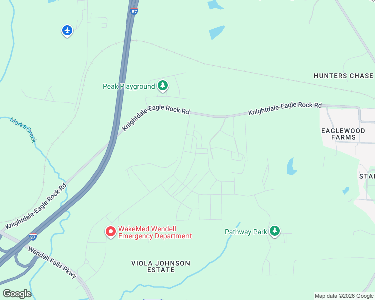 map of restaurants, bars, coffee shops, grocery stores, and more near 3002 Poinsettia Lane in Wendell