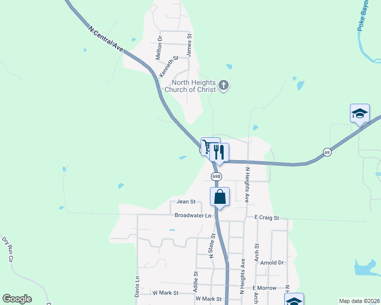 map of restaurants, bars, coffee shops, grocery stores, and more near 2585 North Central Avenue in Batesville