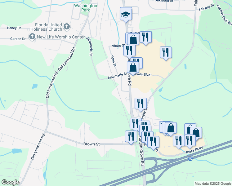 map of restaurants, bars, coffee shops, grocery stores, and more near 201 Albemarle Street in Lexington