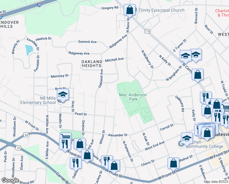 map of restaurants, bars, coffee shops, grocery stores, and more near 549 Colony Court in Statesville