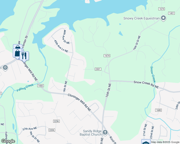 map of restaurants, bars, coffee shops, grocery stores, and more near 1030 43rd Avenue Northeast in Hickory