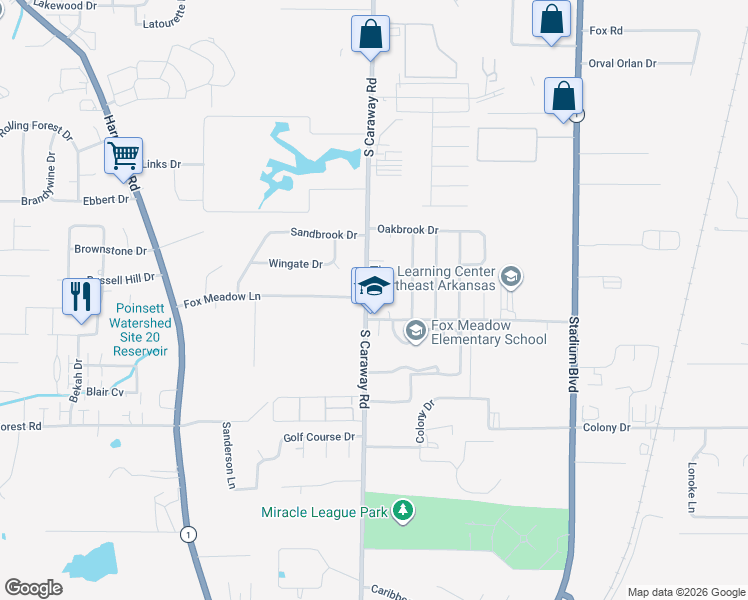 map of restaurants, bars, coffee shops, grocery stores, and more near 2304 Englewood Cove in Jonesboro