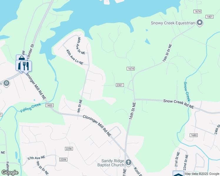 map of restaurants, bars, coffee shops, grocery stores, and more near 1030 43rd Avenue Northeast in Hickory