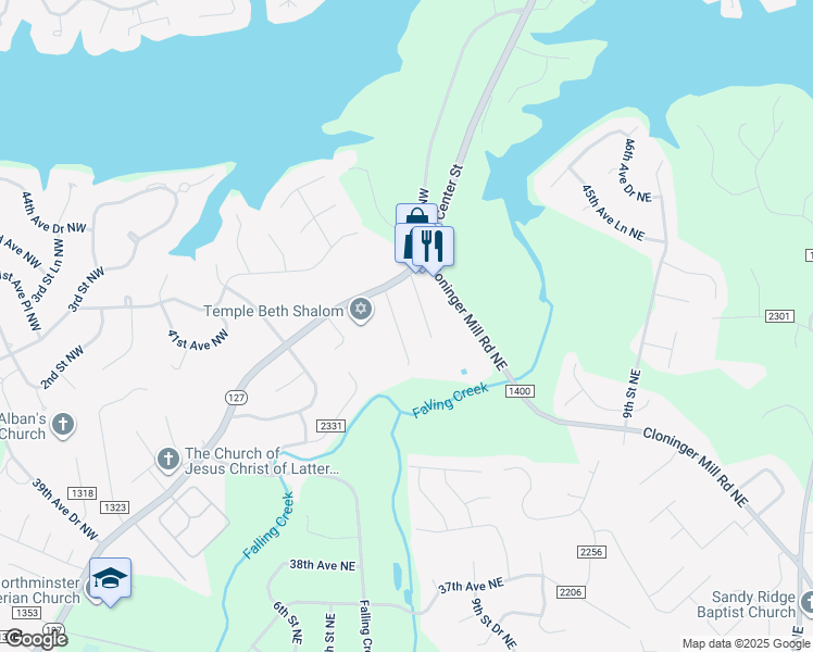 map of restaurants, bars, coffee shops, grocery stores, and more near 55 44th Avenue Place Northeast in Hickory
