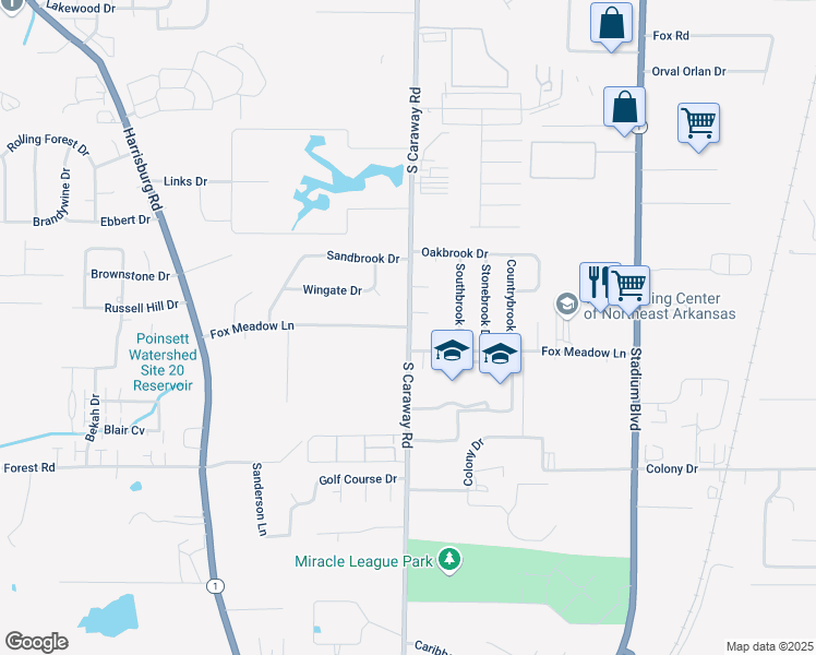 map of restaurants, bars, coffee shops, grocery stores, and more near 2305 Fox Meadow Lane in Jonesboro